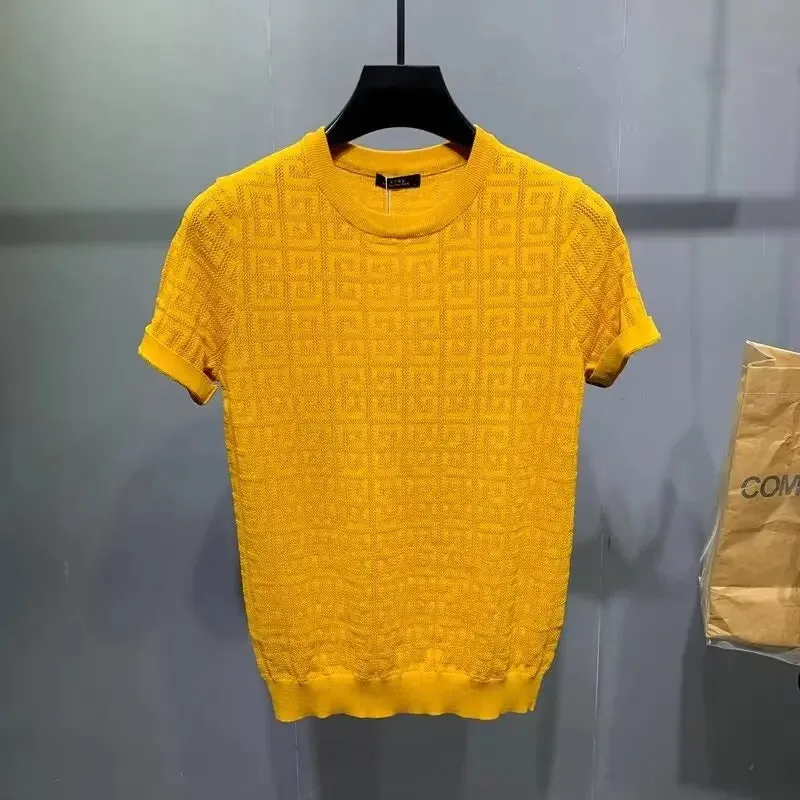 Men's Jacquard Hollow Ice Silk T-shirt Half Sleeve