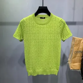 Men's Jacquard Hollow Ice Silk T-shirt Half Sleeve