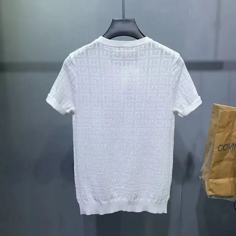 Men's Jacquard Hollow Ice Silk T-shirt Half Sleeve