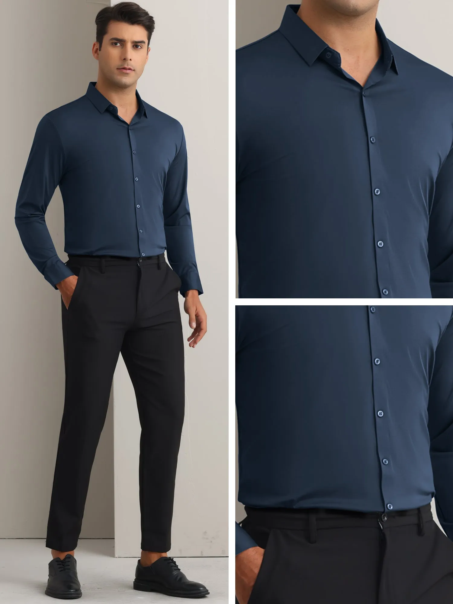 Men's Long Sleeve Button Down Solid Color Business Formal Dress Shirt