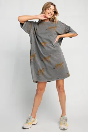 Mineral Washed Cheetah T Shirt Dress