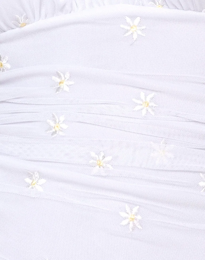 Mollina Mini Dress in White Daisy Embro White