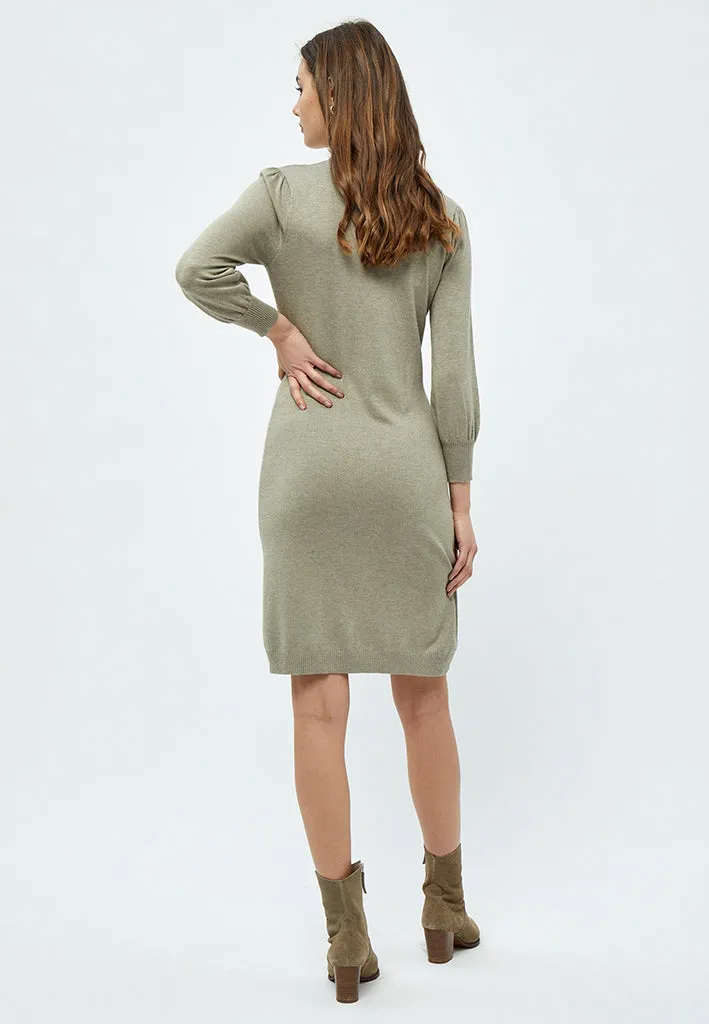 MSMersin Highneck Knit Dress - Wood Smoke Melange
