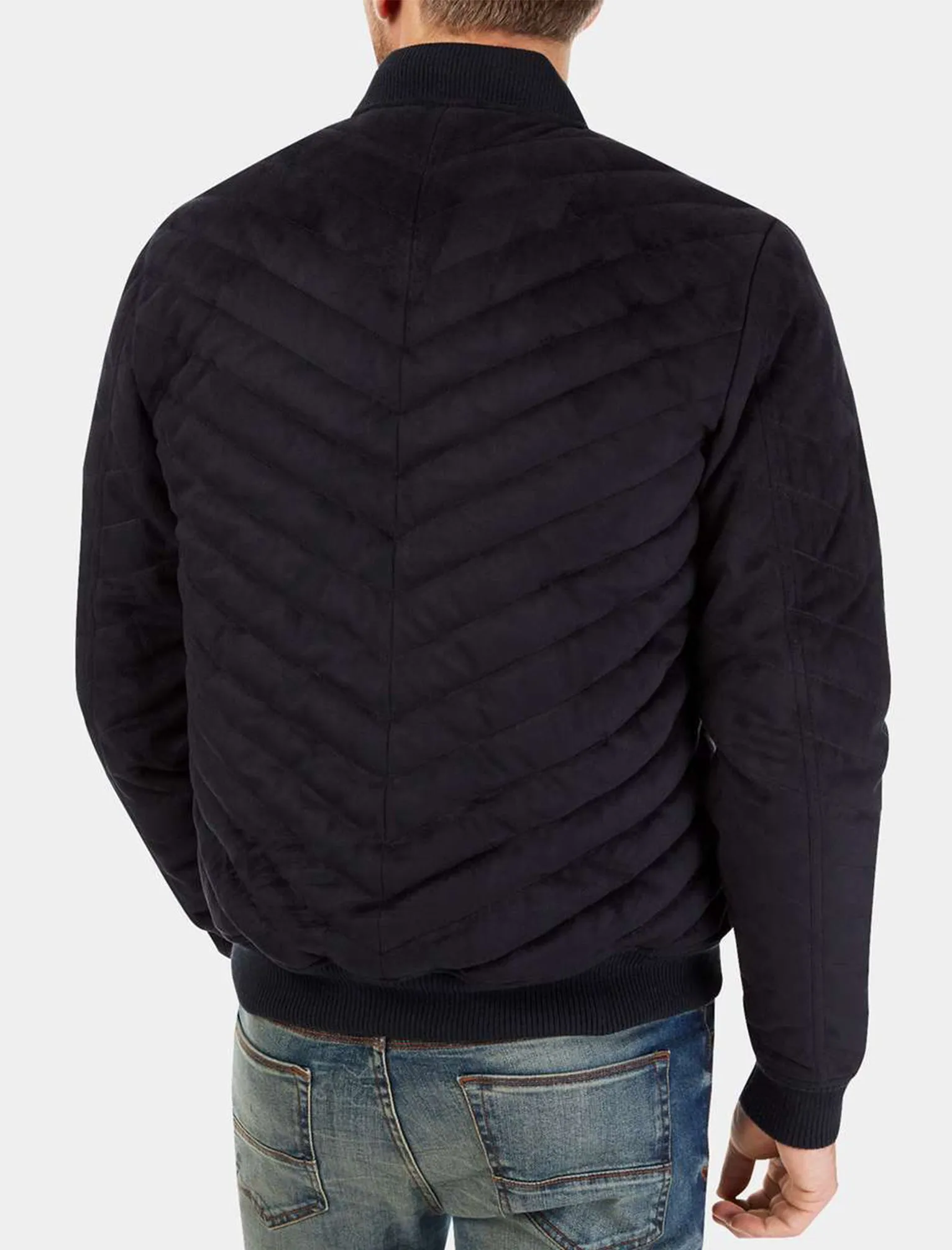Myers Quilted Suede Bomber Jacket in Navy