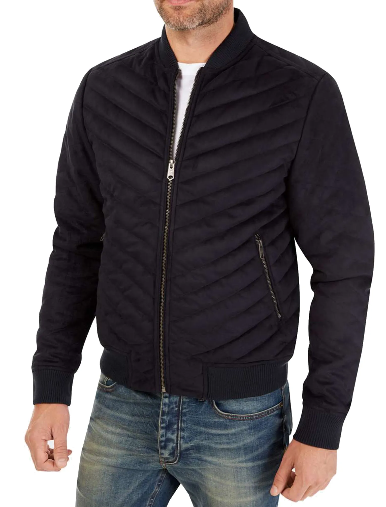 Myers Quilted Suede Bomber Jacket in Navy