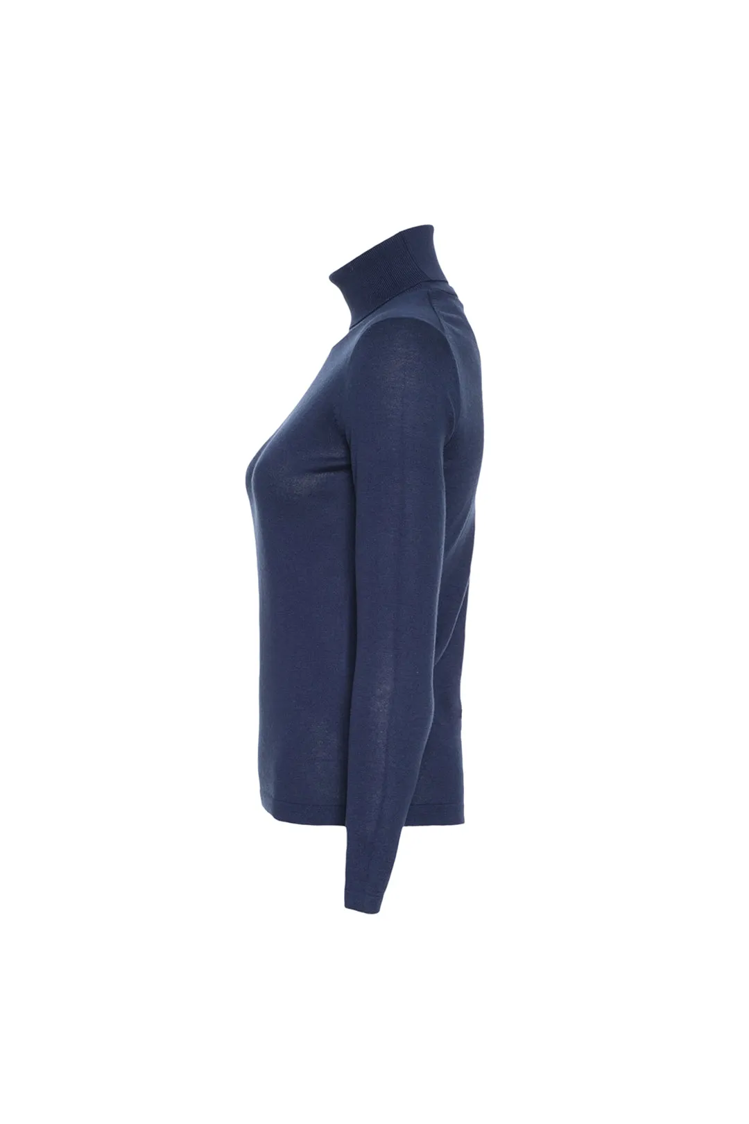 Navy Blue Silk Cashmere Aleyna Turtleneck Long Sleeve Women's Knitwear