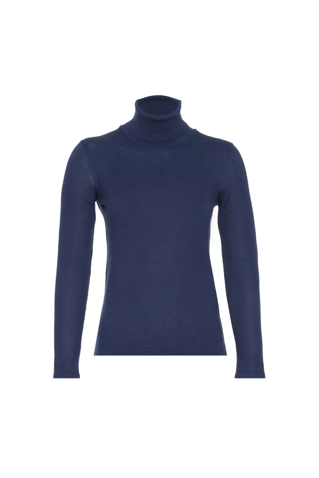 Navy Blue Silk Cashmere Aleyna Turtleneck Long Sleeve Women's Knitwear