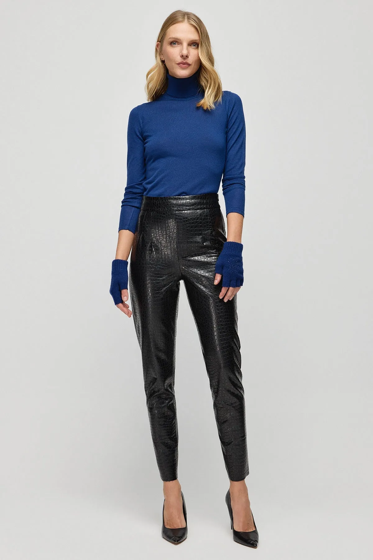 Navy Blue Silk Cashmere Aleyna Turtleneck Long Sleeve Women's Knitwear