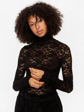 Neul Buttoned Lace Top - Black