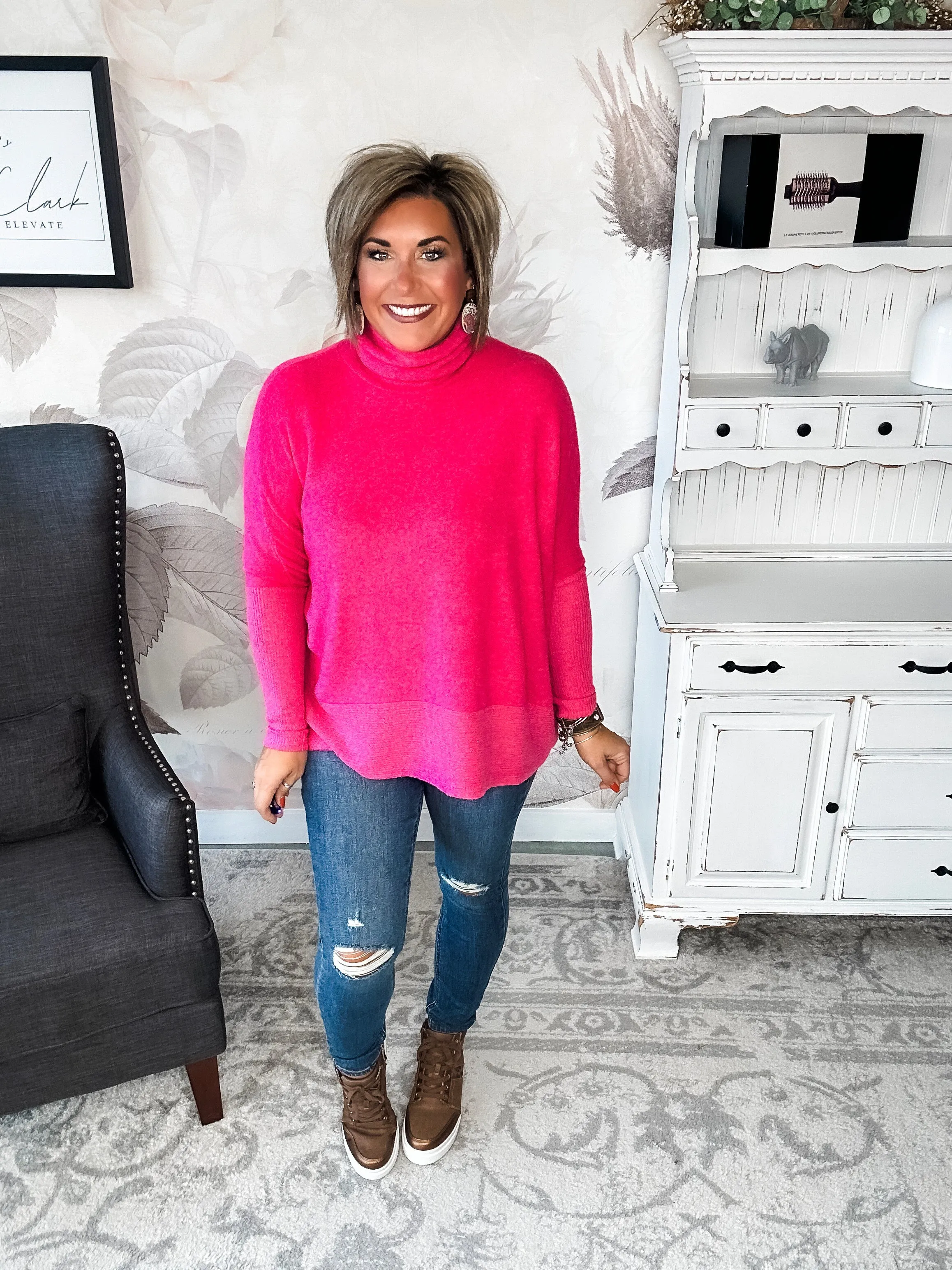 Not Done Yet Turtleneck Sweater - Fuchsia