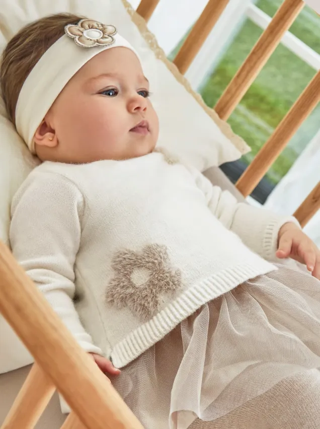 Off White Sweater Dress w Tulle Bottom