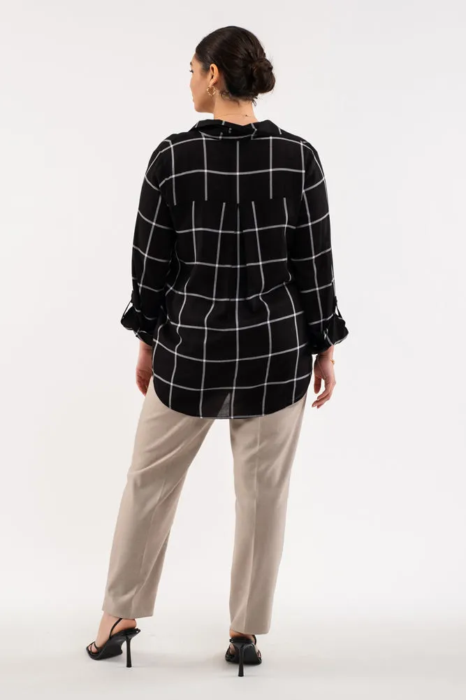 Plus Grid Button Up in Black by The Workshop Studio