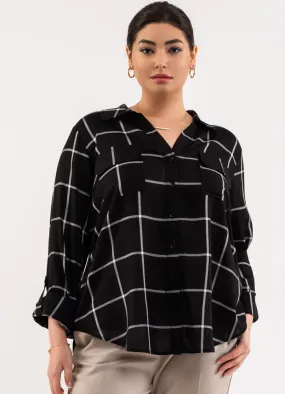 Plus Grid Button Up in Black by The Workshop Studio