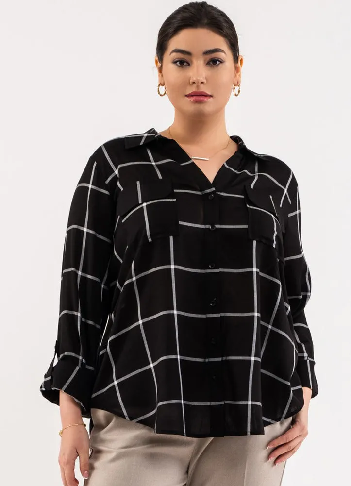 Plus Grid Button Up in Black by The Workshop Studio