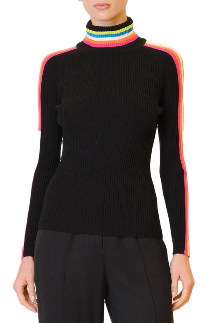 Racer Stripe Turtleneck Black Multi - MILLY