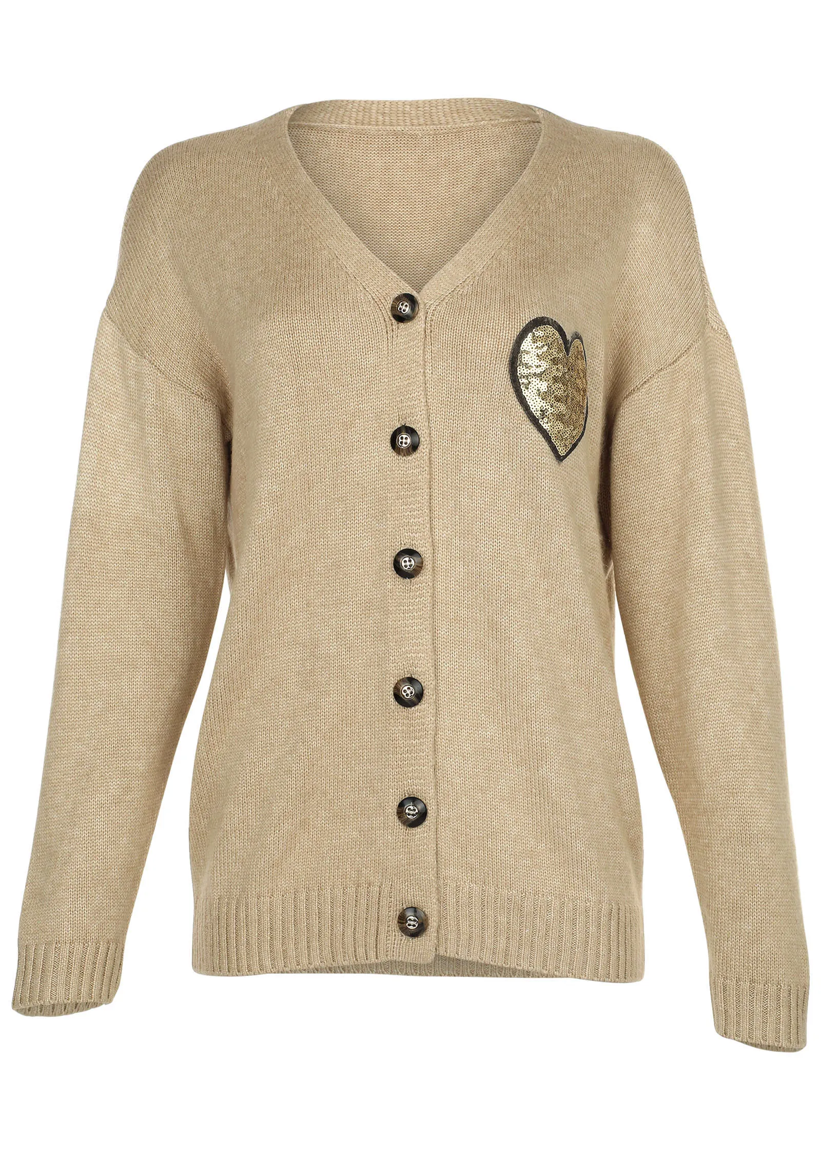 Sequin Heart Cardigan - Oatmeal Multi