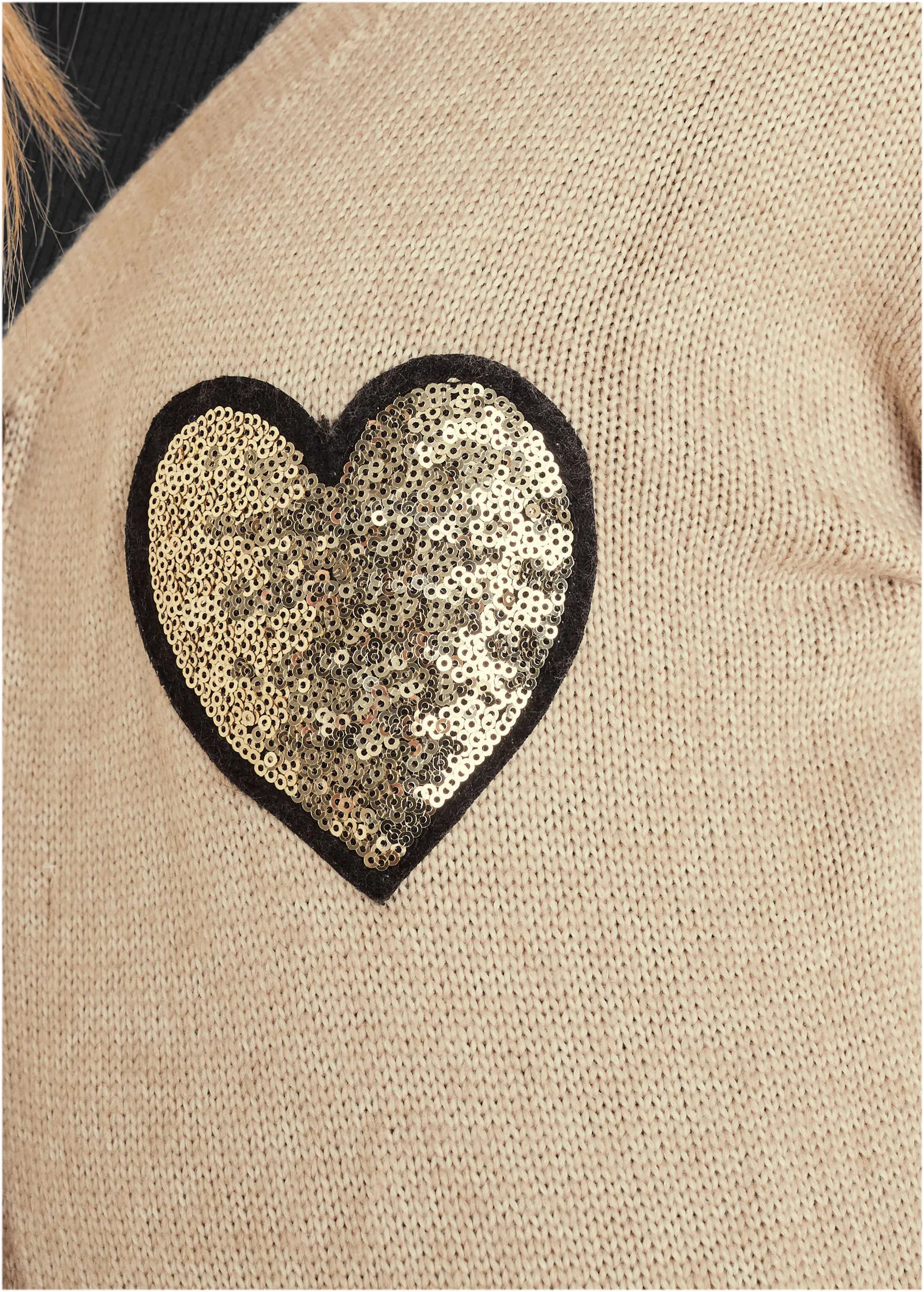 Sequin Heart Cardigan - Oatmeal Multi