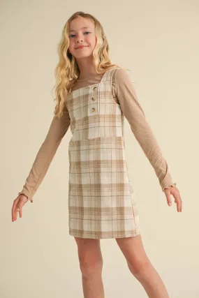 Sheath Dress- Beige Plaid