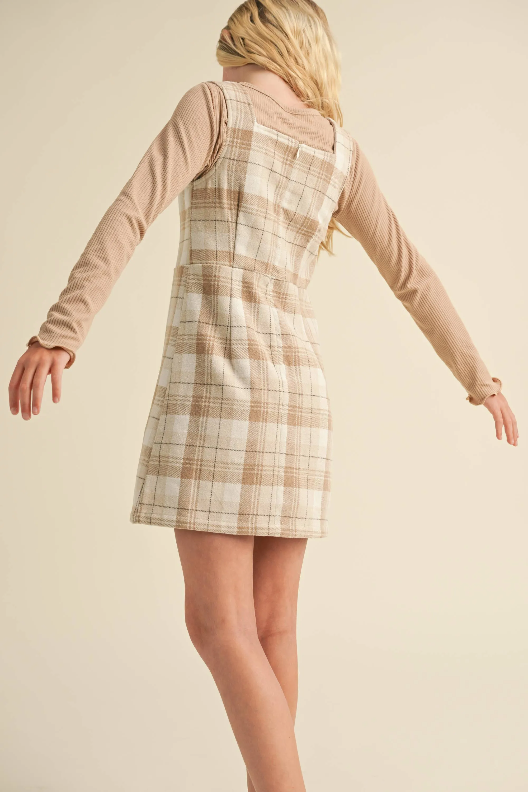 Sheath Dress- Beige Plaid