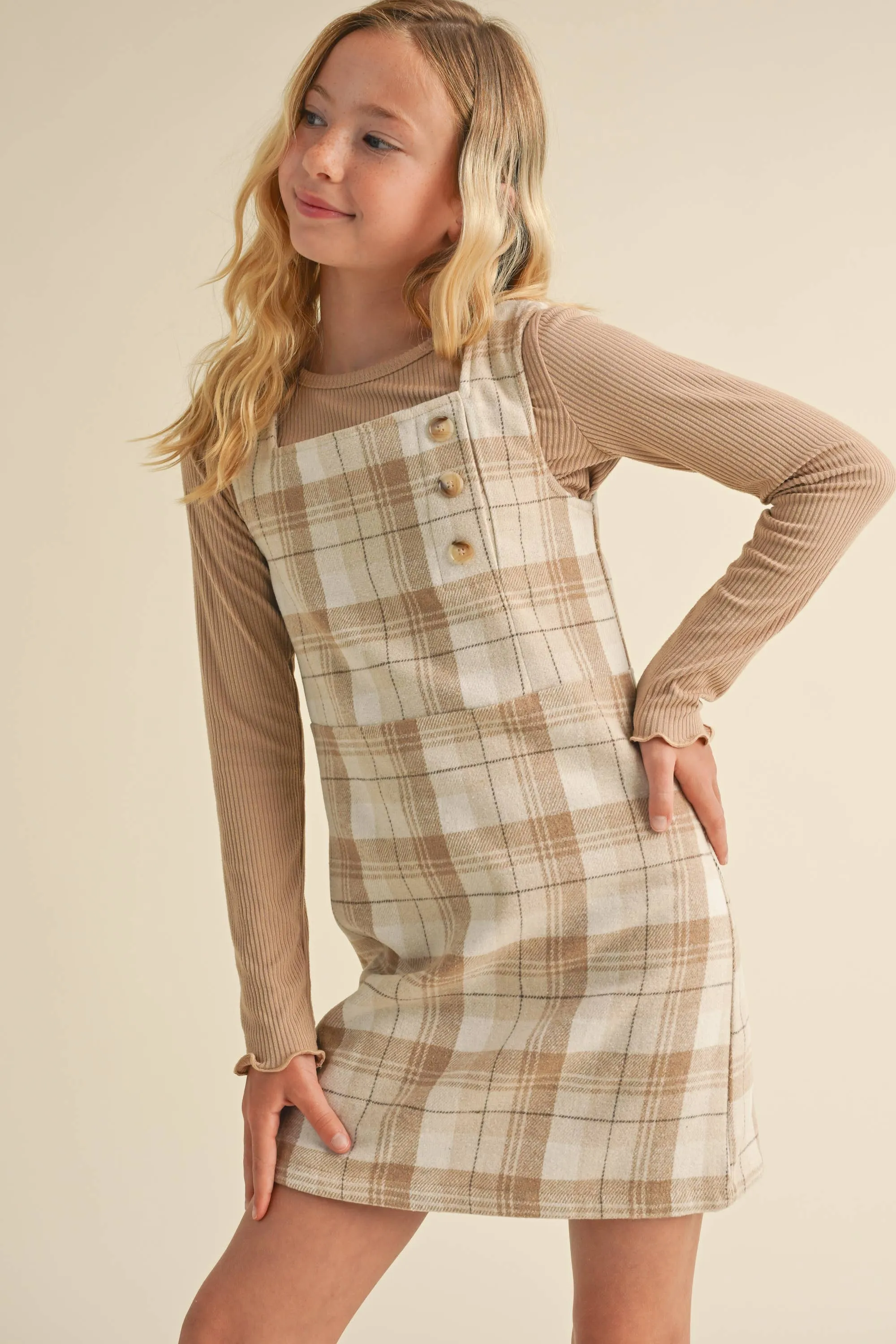 Sheath Dress- Beige Plaid