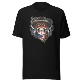 Skull Cowboy USA T-shirt Short Sleeve 100% Cotton Crewneck Unisex Top