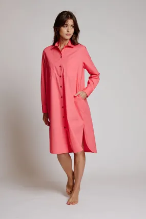 SOLID SHIRT DRESS - CORAL