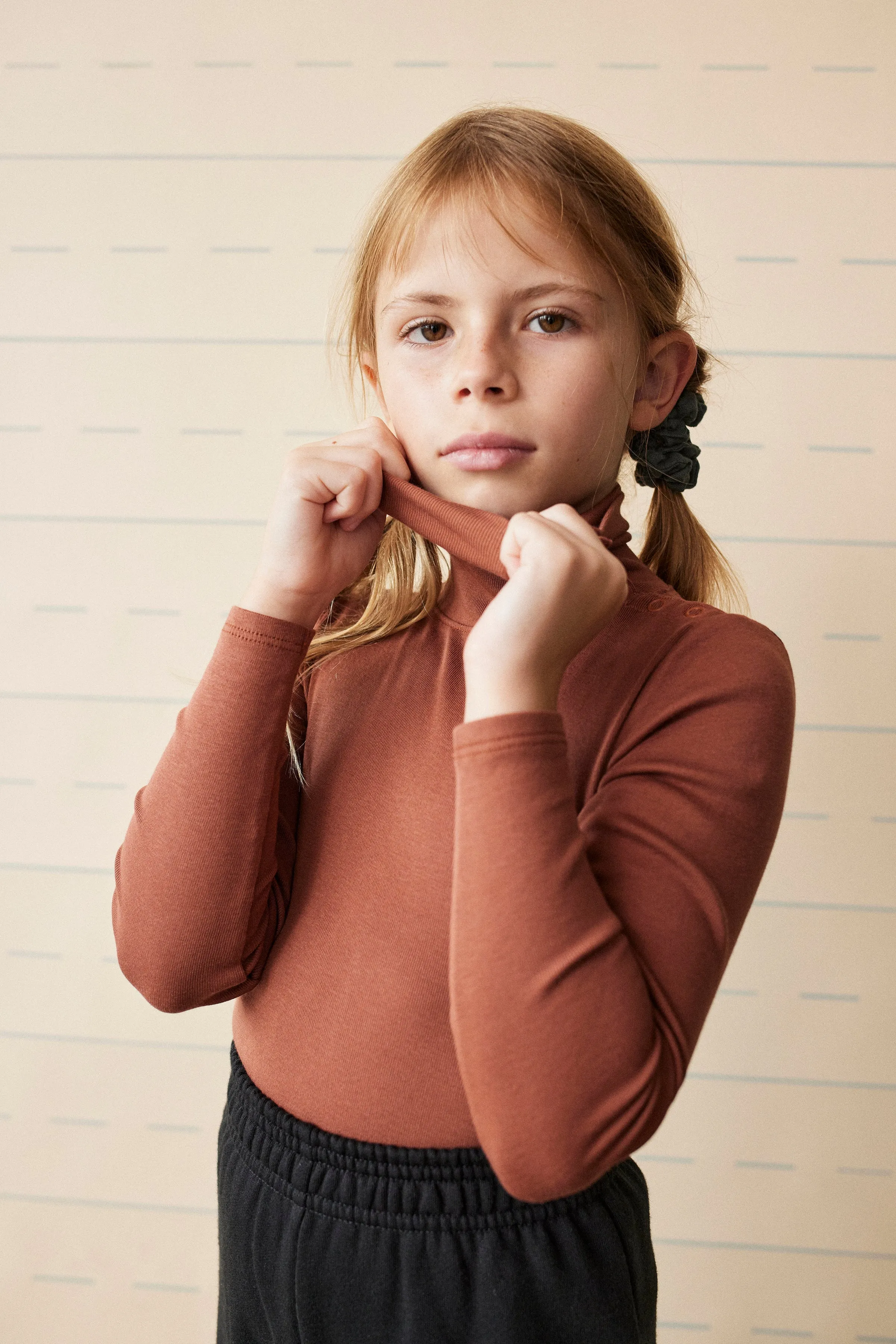 Soor Ploom Long Sleeve Snap Turtleneck - Terracotta