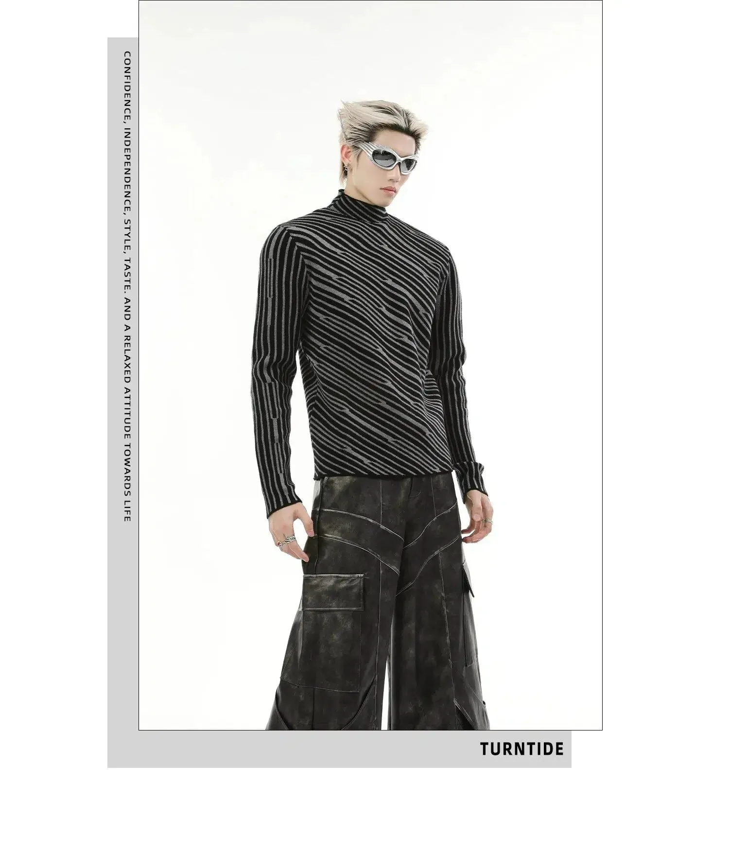 Striped Contrast Slim Fit Turtleneck