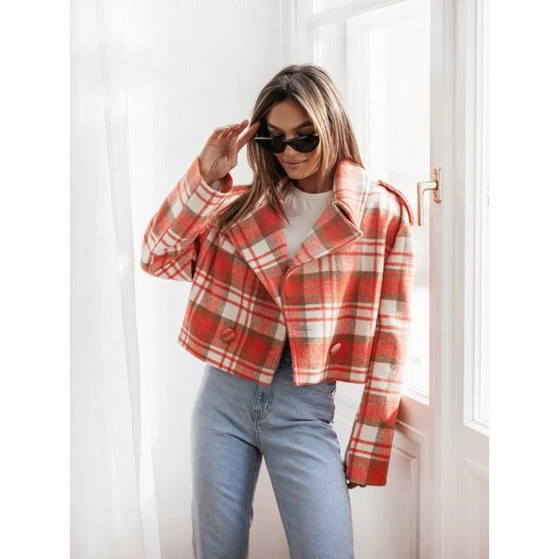 Tailored Plaid Woolen Coat