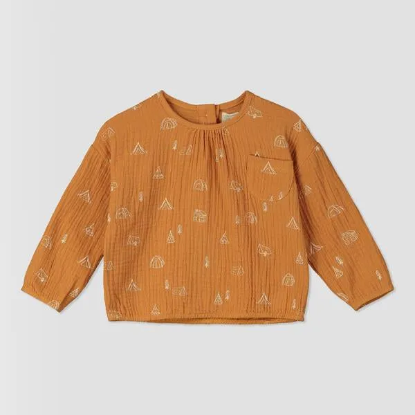 Taylor top in pumpkin tents print