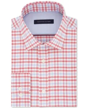 Tommy Hilfiger Men's Athletic Fit Plaid Red Size 14.5x32-33