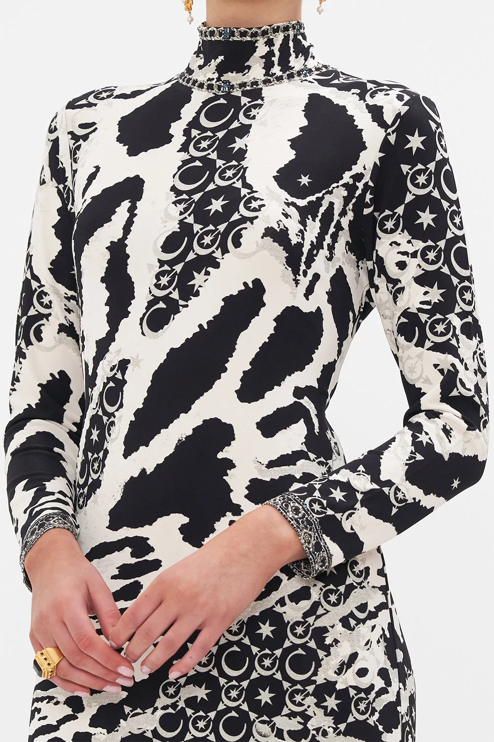 TURTLENECK JERSEY DRESS FELINE FANTASY