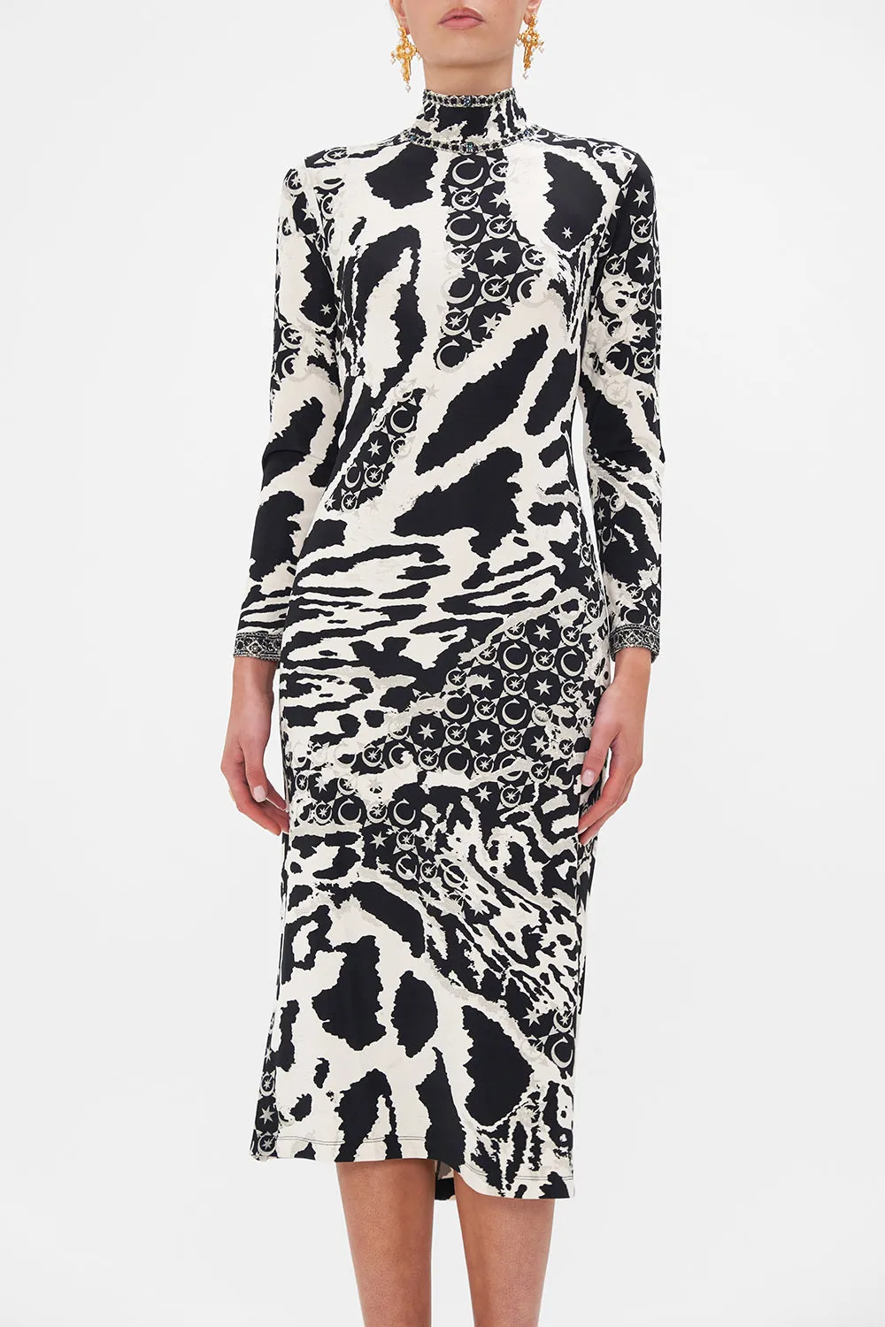 TURTLENECK JERSEY DRESS FELINE FANTASY