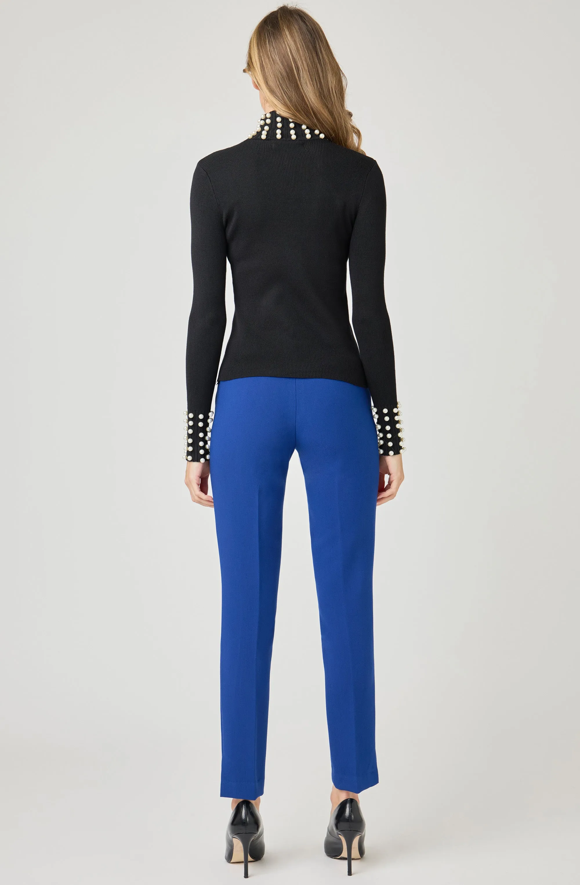 Turtleneck Knit Top with Pearl Embellishments