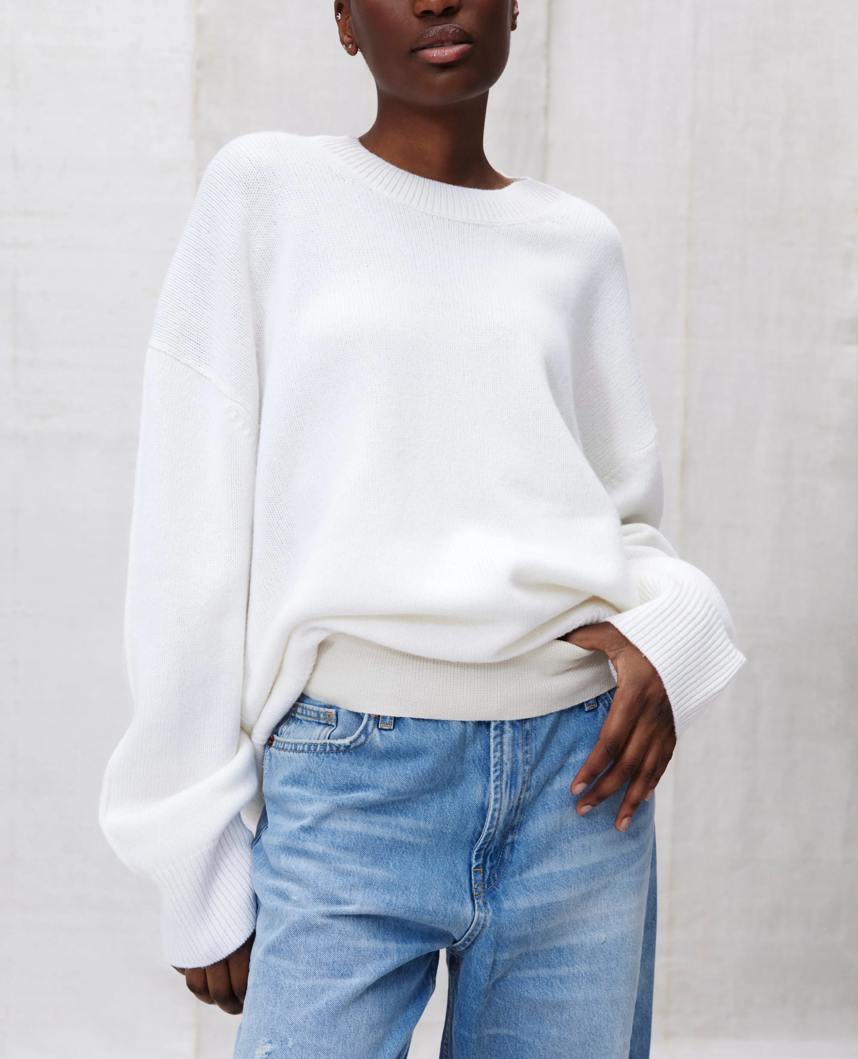Unisex Rundhals Pullover aus Cashmere in Weiß