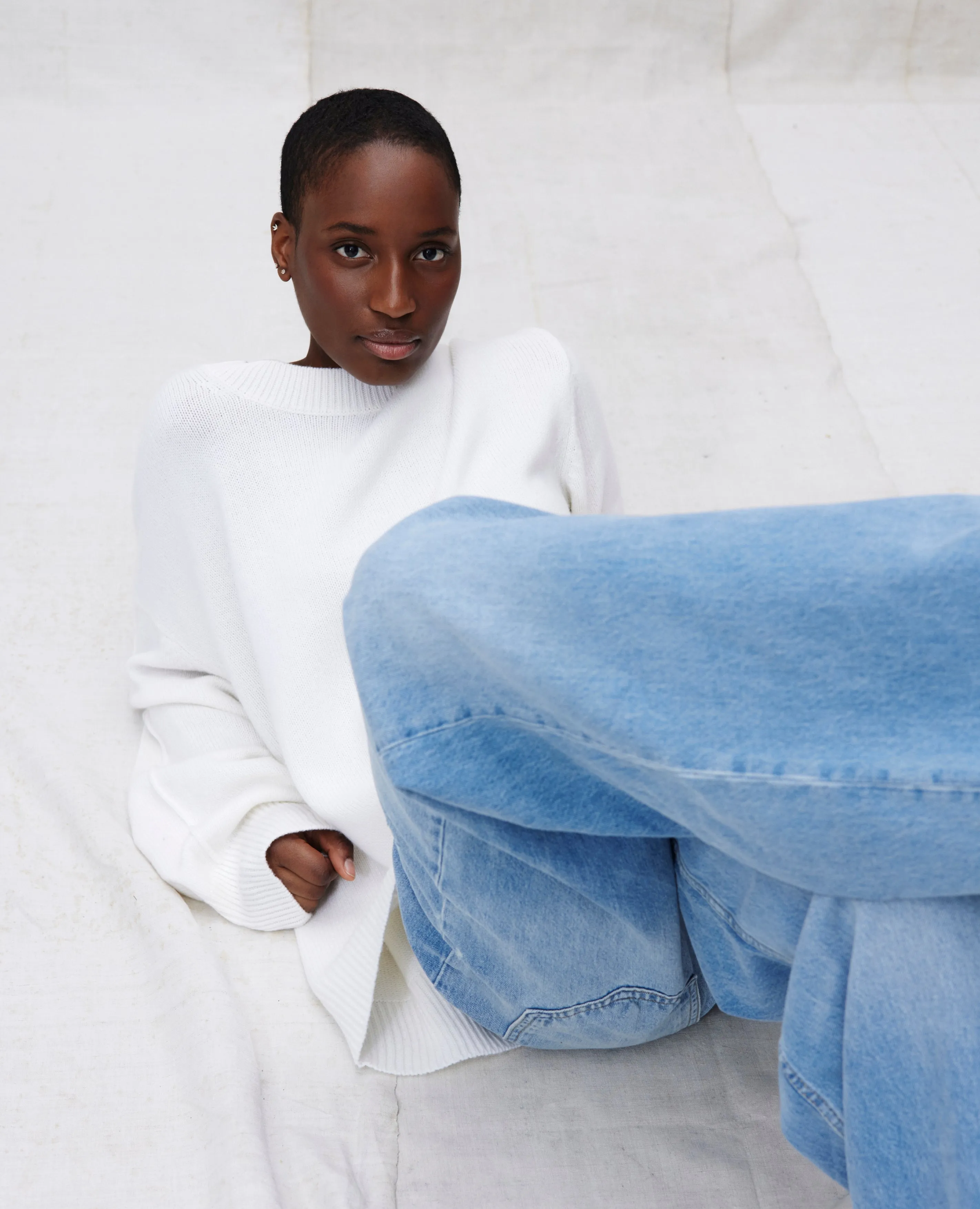 Unisex Rundhals Pullover aus Cashmere in Weiß