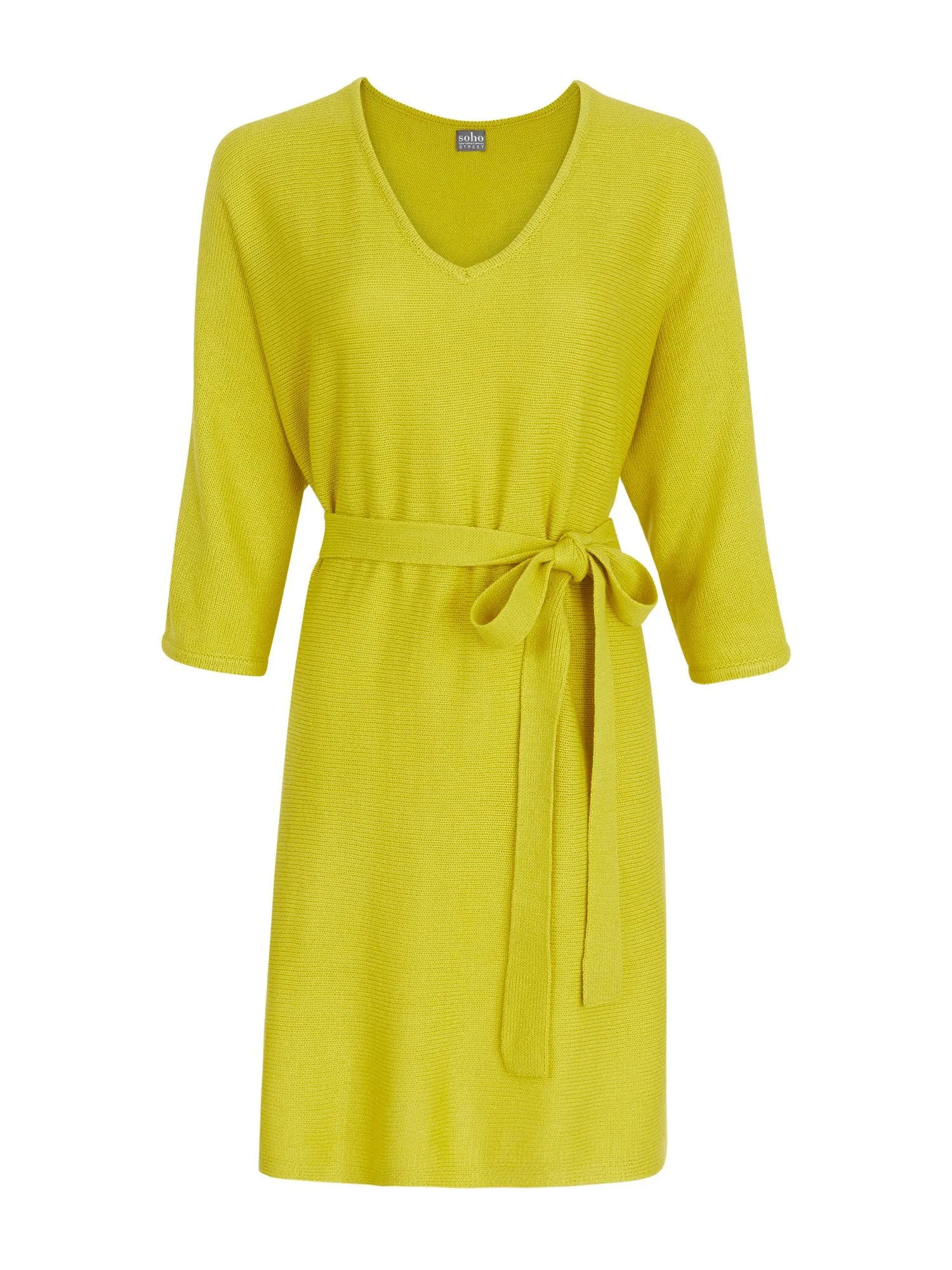 V-Neck Belted Sweater Dress