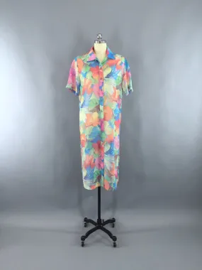 Vintage 1980s Chiffon Dress / Sheer Tunic Shirt Dress