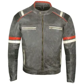 Vintage Cafe Racer Distressed Black Biker Leather Jacket for Men