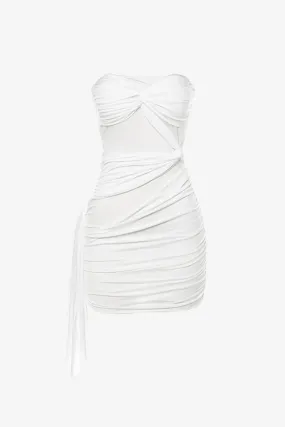 White Twist Front Strapless Mini Dress