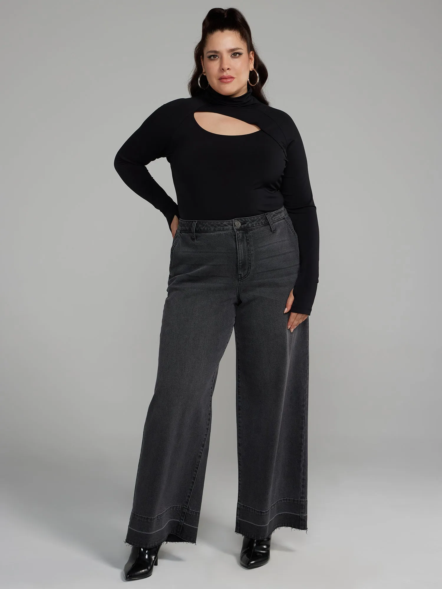 Wide Leg Vintage Black Wash Jeans