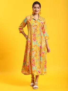 Women Yellow Floral Print Dress