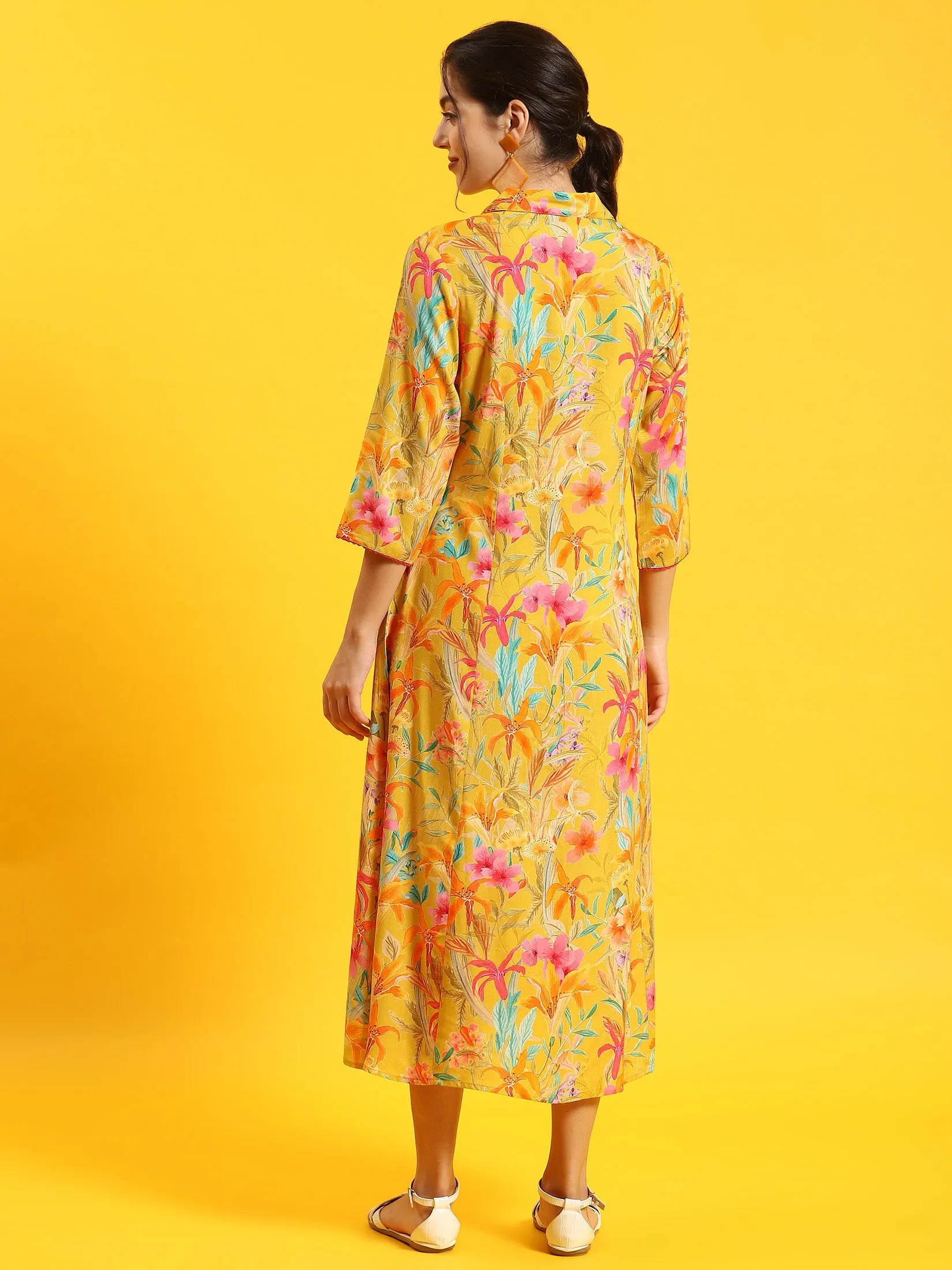 Women Yellow Floral Print Dress