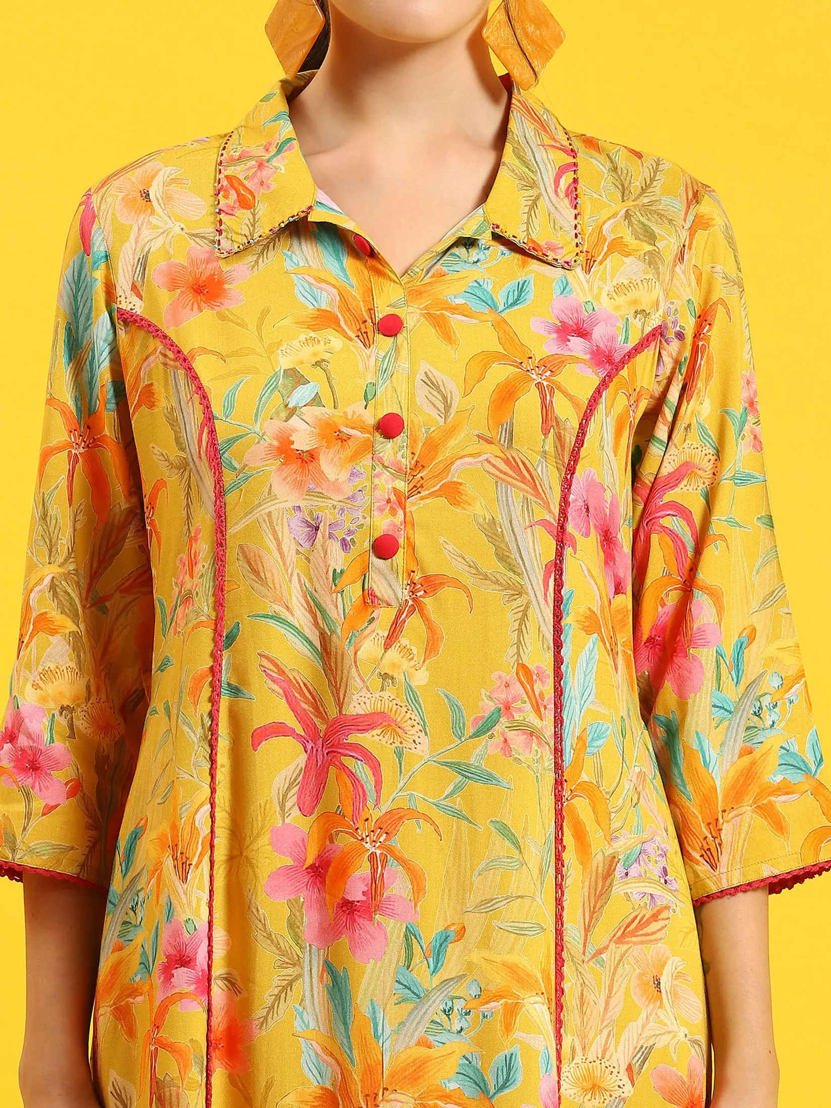 Women Yellow Floral Print Dress