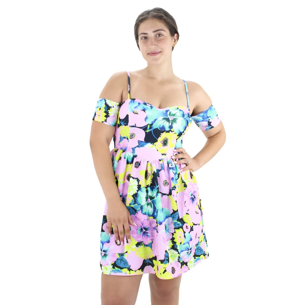 Women's Cold Shoulder Floral Dress,Multi