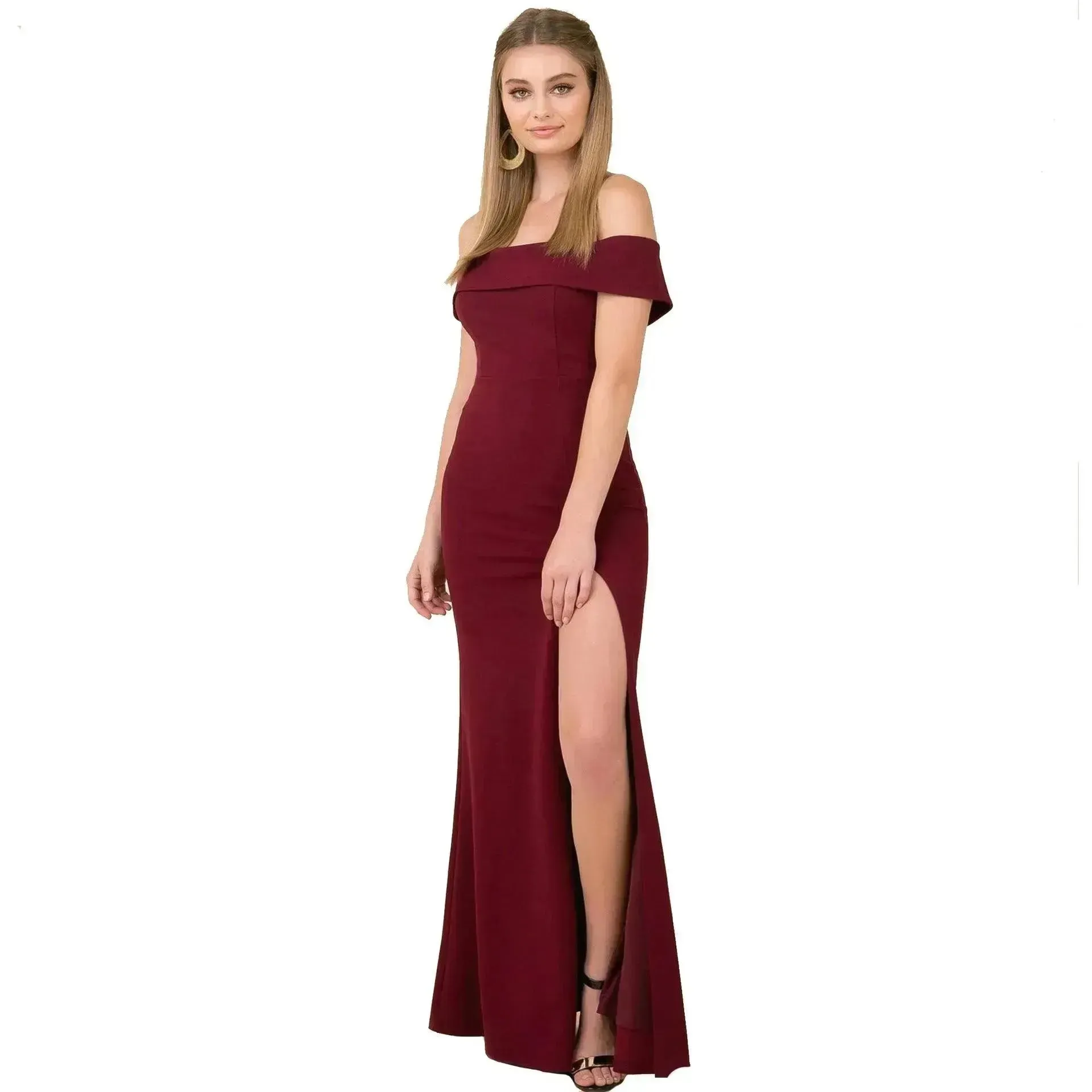 Women's Fashion Elegant Boat-neck formal slit bodycon Evening Gown Dress.