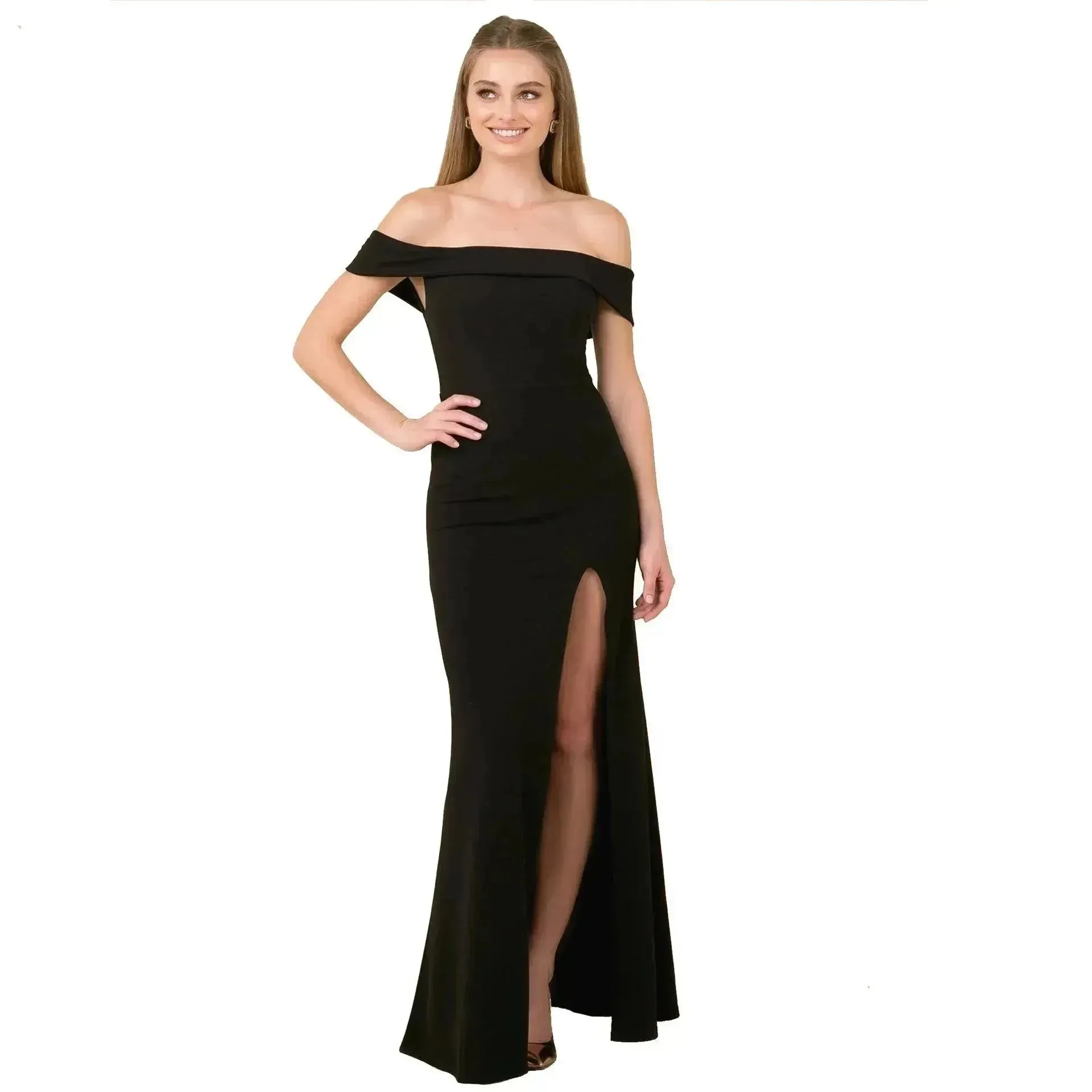 Women's Fashion Elegant Boat-neck formal slit bodycon Evening Gown Dress.