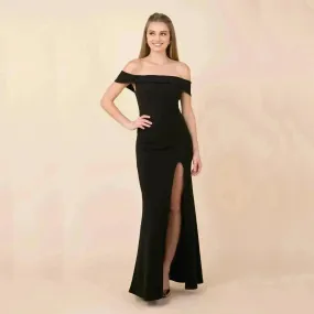 Women's Fashion Elegant Boat-neck formal slit bodycon Evening Gown Dress.