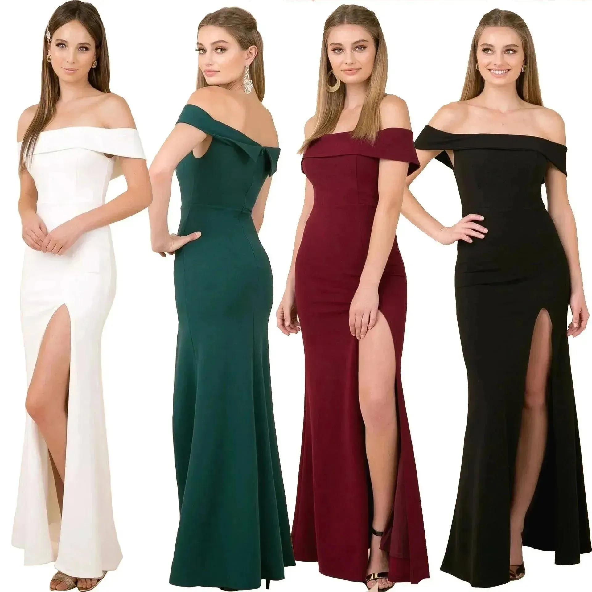 Women's Fashion Elegant Boat-neck formal slit bodycon Evening Gown Dress.