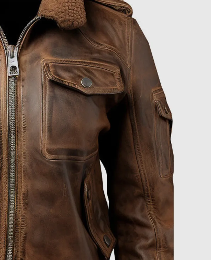 Women's Vintage Brown Bomber Leather Jacket